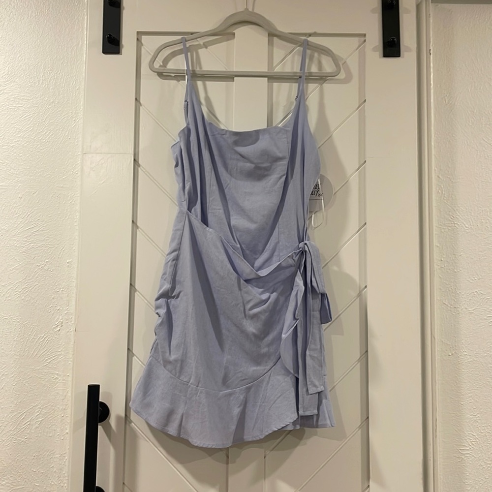 PRINCESS POLLY baby blue mini wrap dress